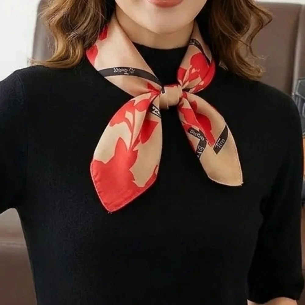 NWT Shang Qi Red Floral Silky Satin Square Scarf Head Wrap- 35